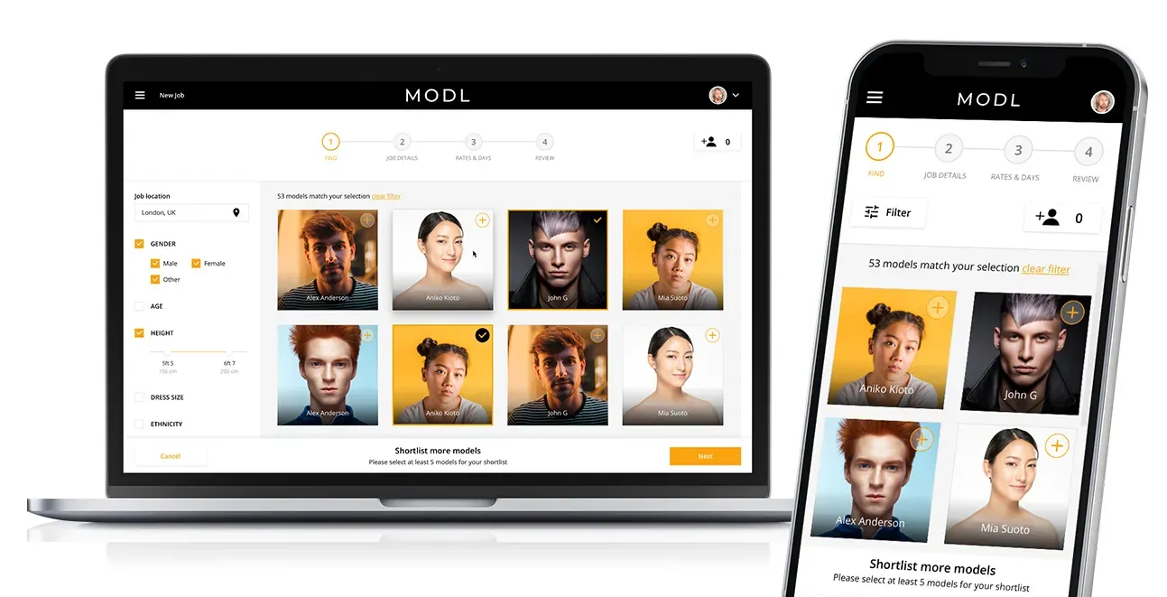 MODL model booking marketplace app and portal for the modelling industry