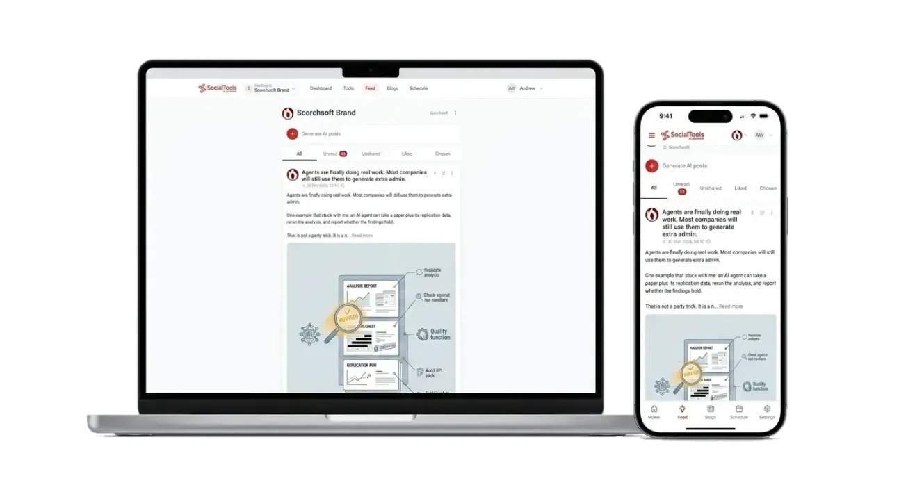 SocialTools agentic AI platform that researches, writes, illustrates and schedules a brand's social feed